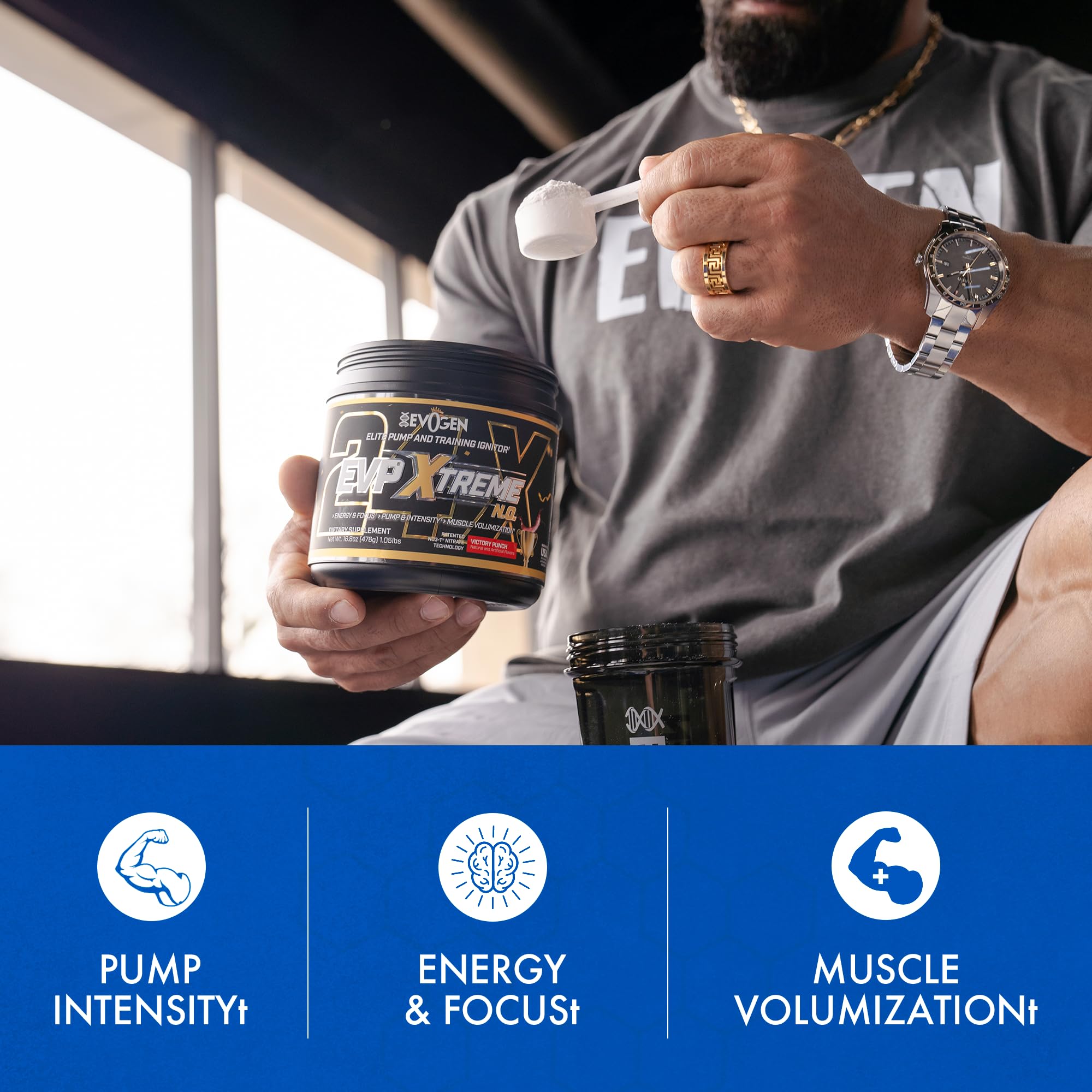 Athlete using Evogen EVP Xtreme NO for focused training and performance.