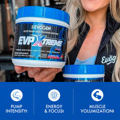 EVP Xtreme NO preworkout scoop showing precise measurement for consistent servings.