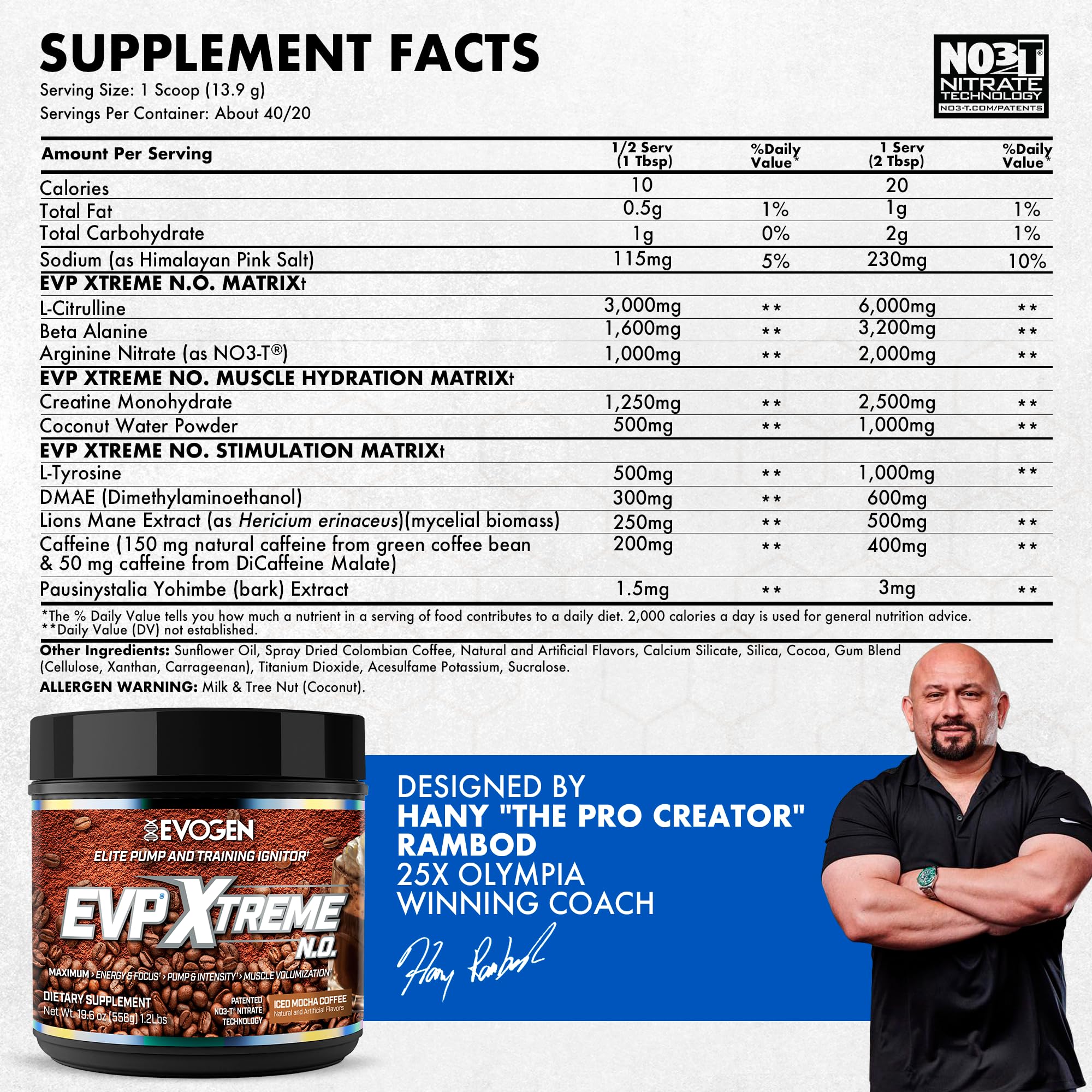 Evogen EVP Xtreme NO preworkout scoop shown with powder in glass
