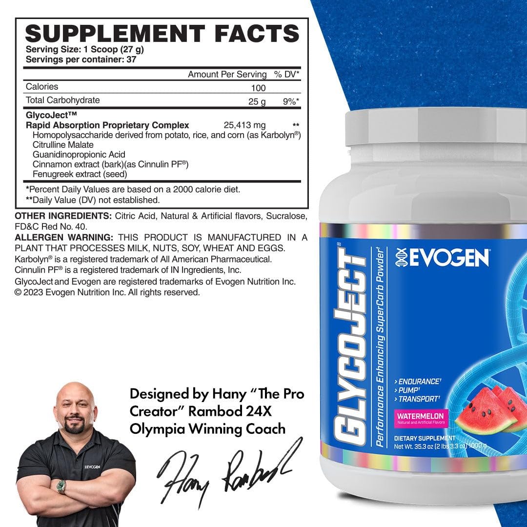 Evogen GlycoJect Watermelon scoop measures servings for training sessions.