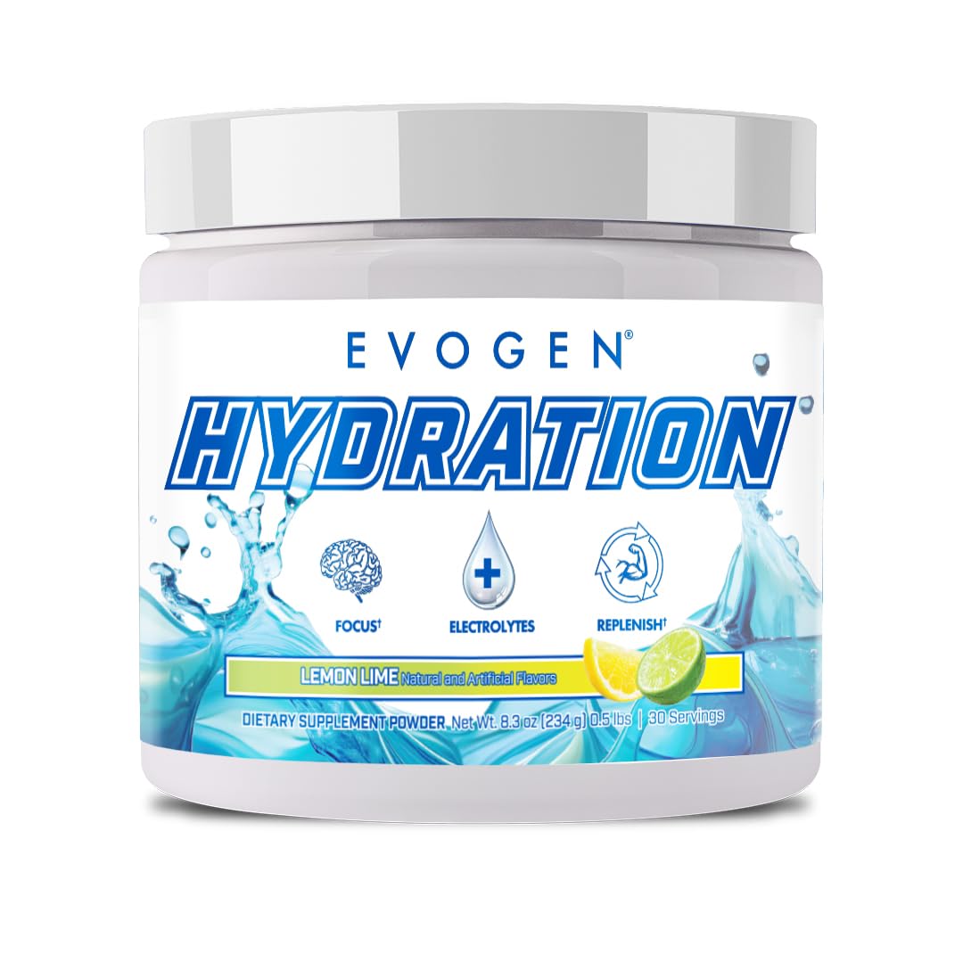 Evogen Hydration lemon lime tub with powder ready to mix for quick hydration.