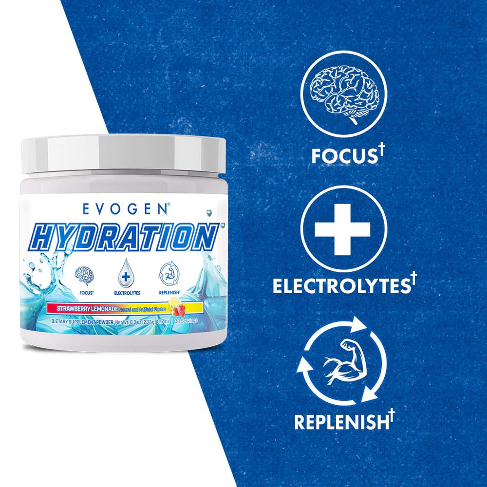 Evogen Hydration scoop with powder highlights electrolyte replenishment options