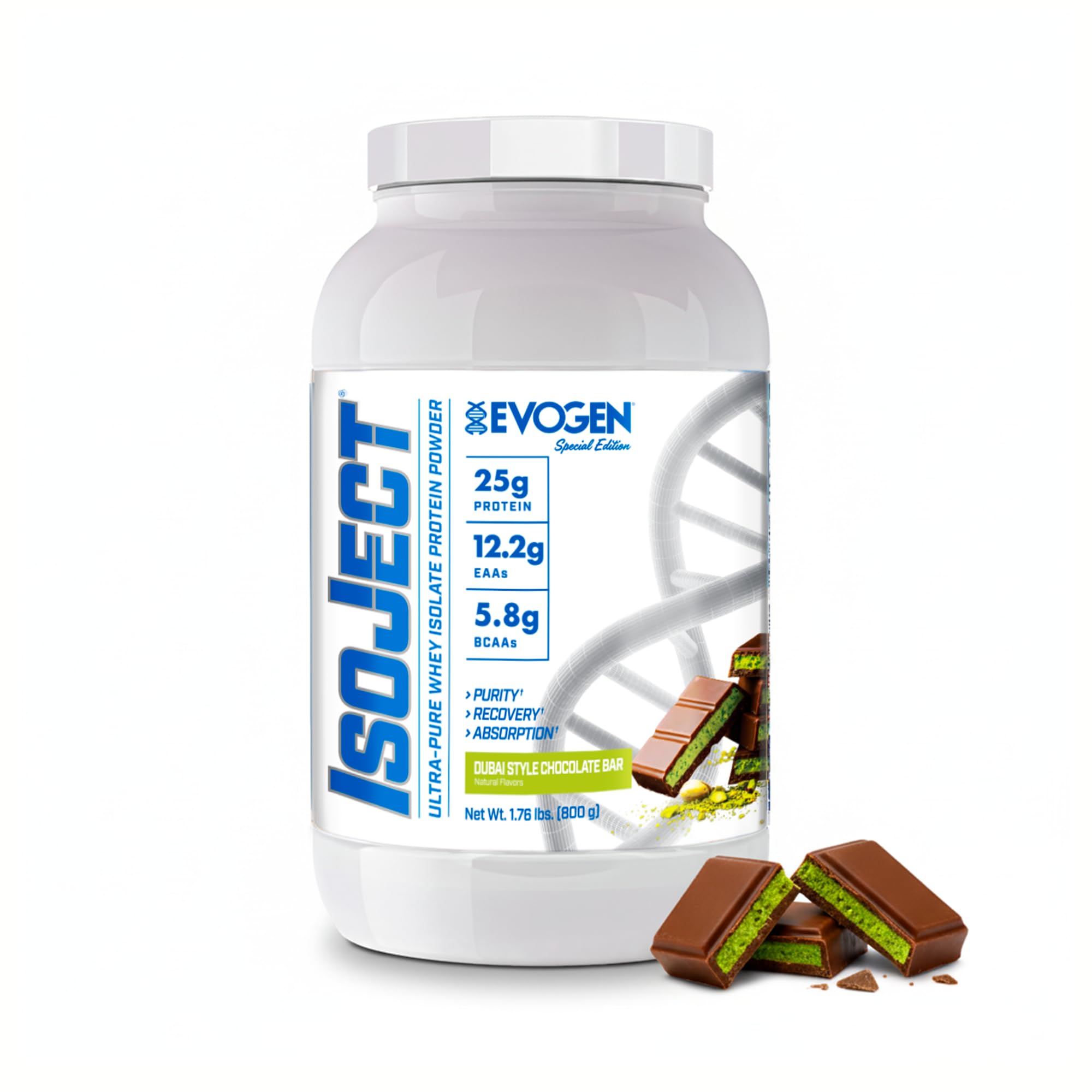 Evogen Isoject chocolate protein powder close-up for smooth mixing