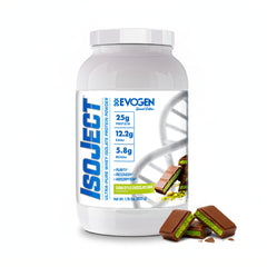 Evogen Isoject chocolate protein powder close-up for smooth mixing