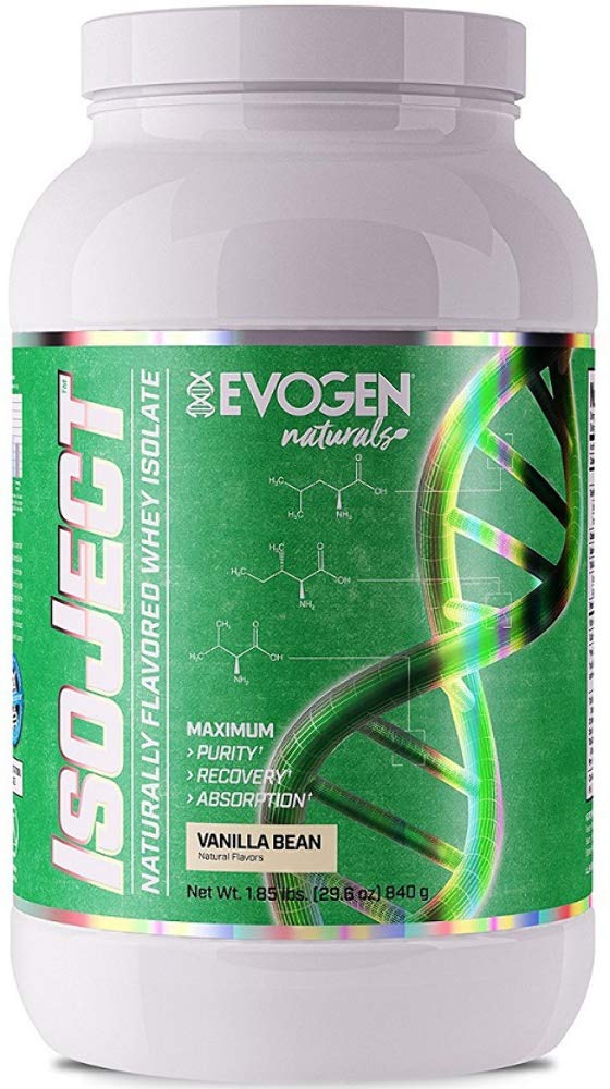 Evogen Isoject Naturals chocolate whey protein isolate powder for fast absorption and recovery