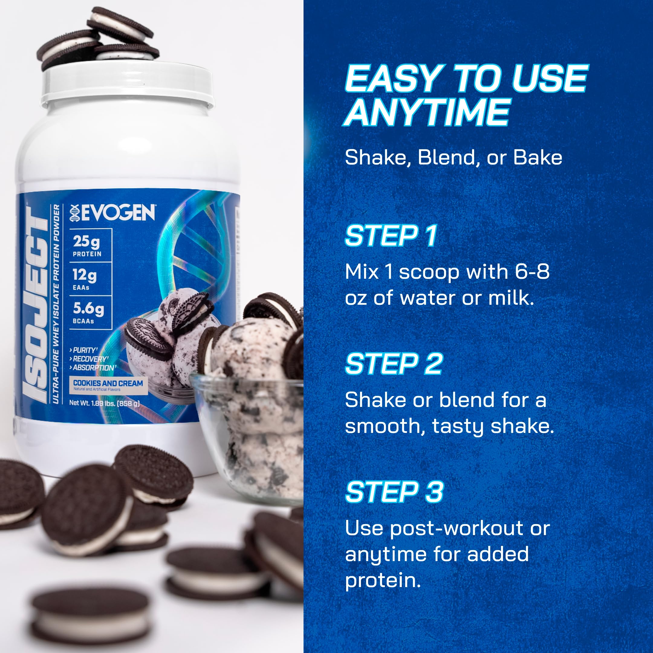 Nutrition facts label closeup underscores BCAAs and EAAs in Isoject.