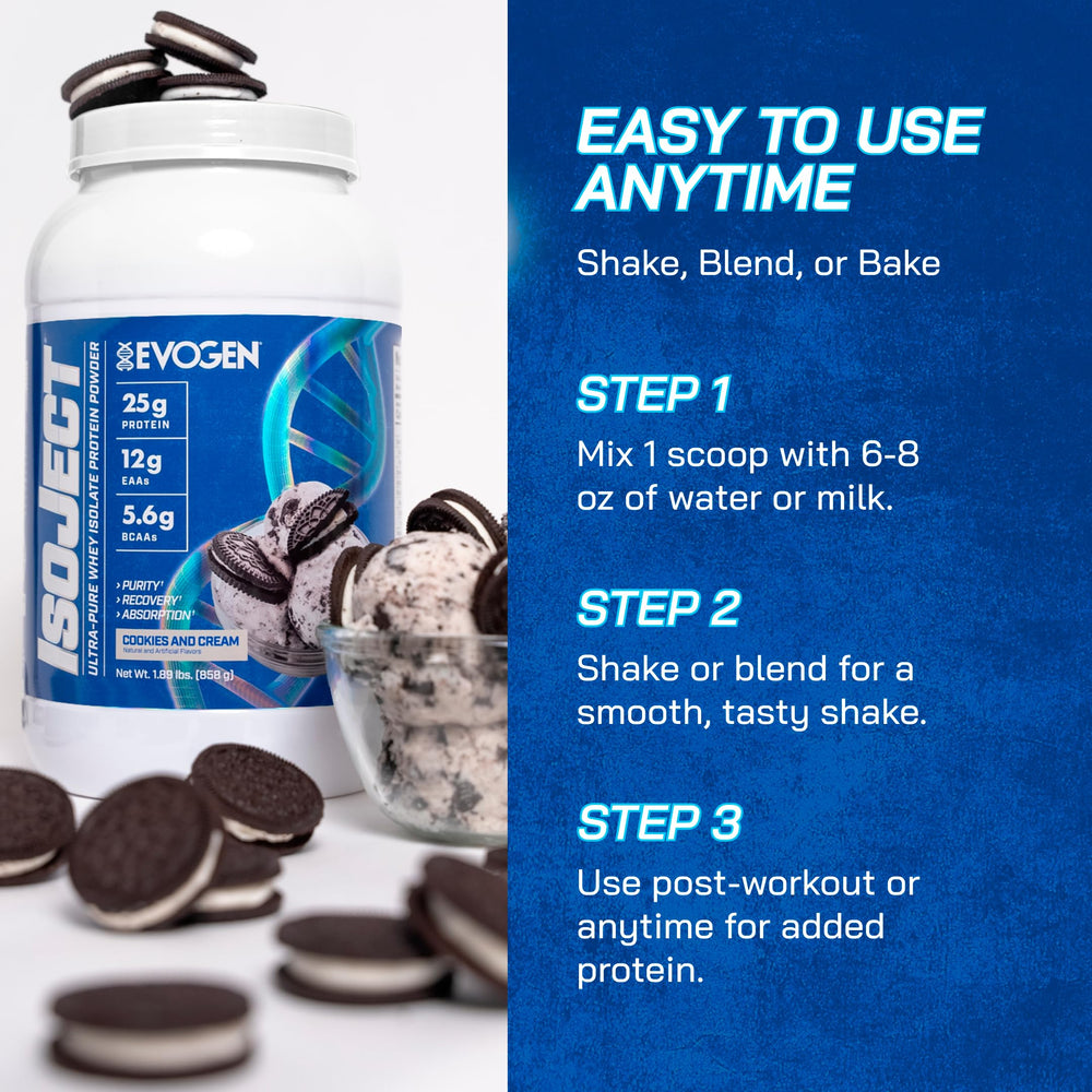 Nutrition facts label closeup underscores BCAAs and EAAs in Isoject.