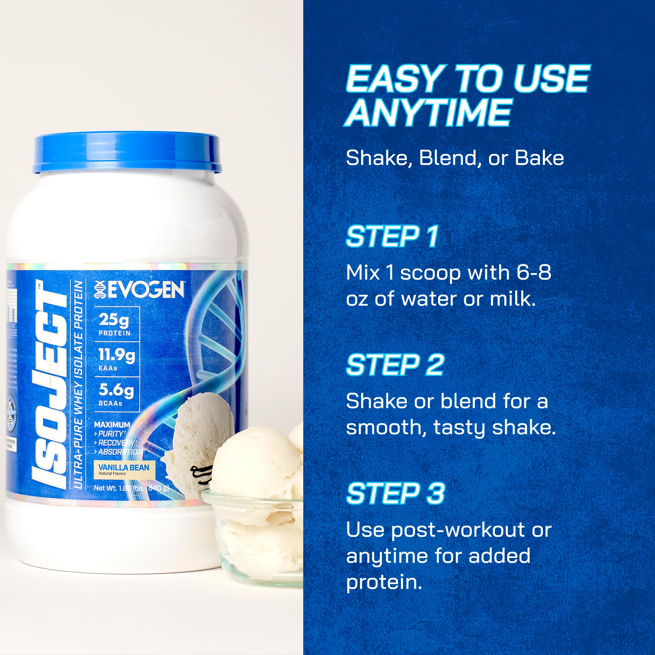 Evogen Isoject vanilla shake in a glass illustrates enjoyable flavor and texture
