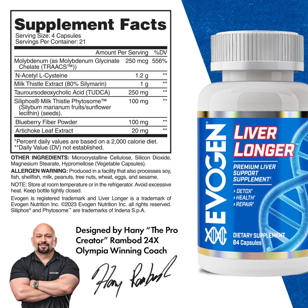Evogen Liver Longer capsules close-up showing NAC and Milk Thistle