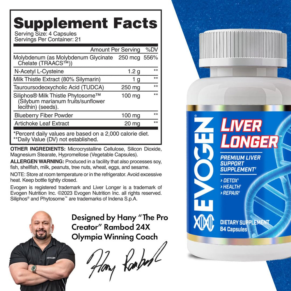 Evogen Liver Longer capsules close-up showing NAC and Milk Thistle
