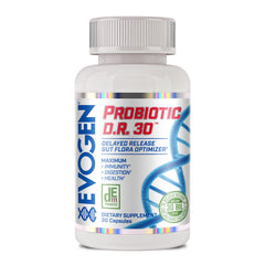 Evogen Probiotic D.R. 30 bottle showing 30B CFUs for balanced gut health