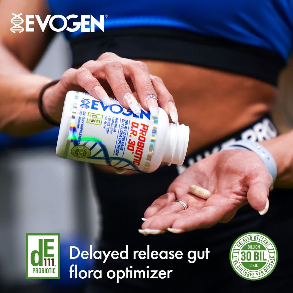 Evogen Probiotic D.R. 30 close-up capsules indicating high-quality ingredients