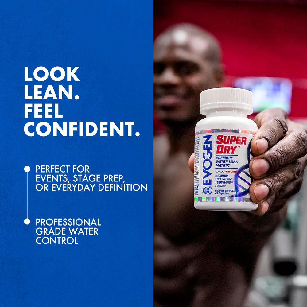 Beach-ready scene featuring Evogen Super Dry for a lean, defined look.