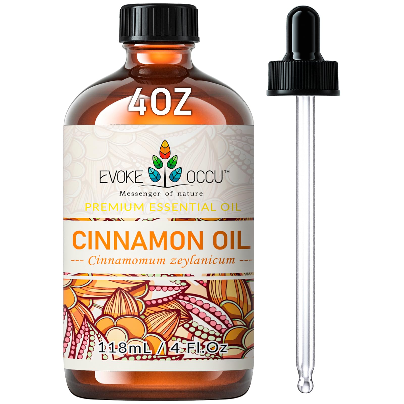 EVOKE OCCU Cinnamon Essential Oil bottle in amber glass for pure aroma and easy blending