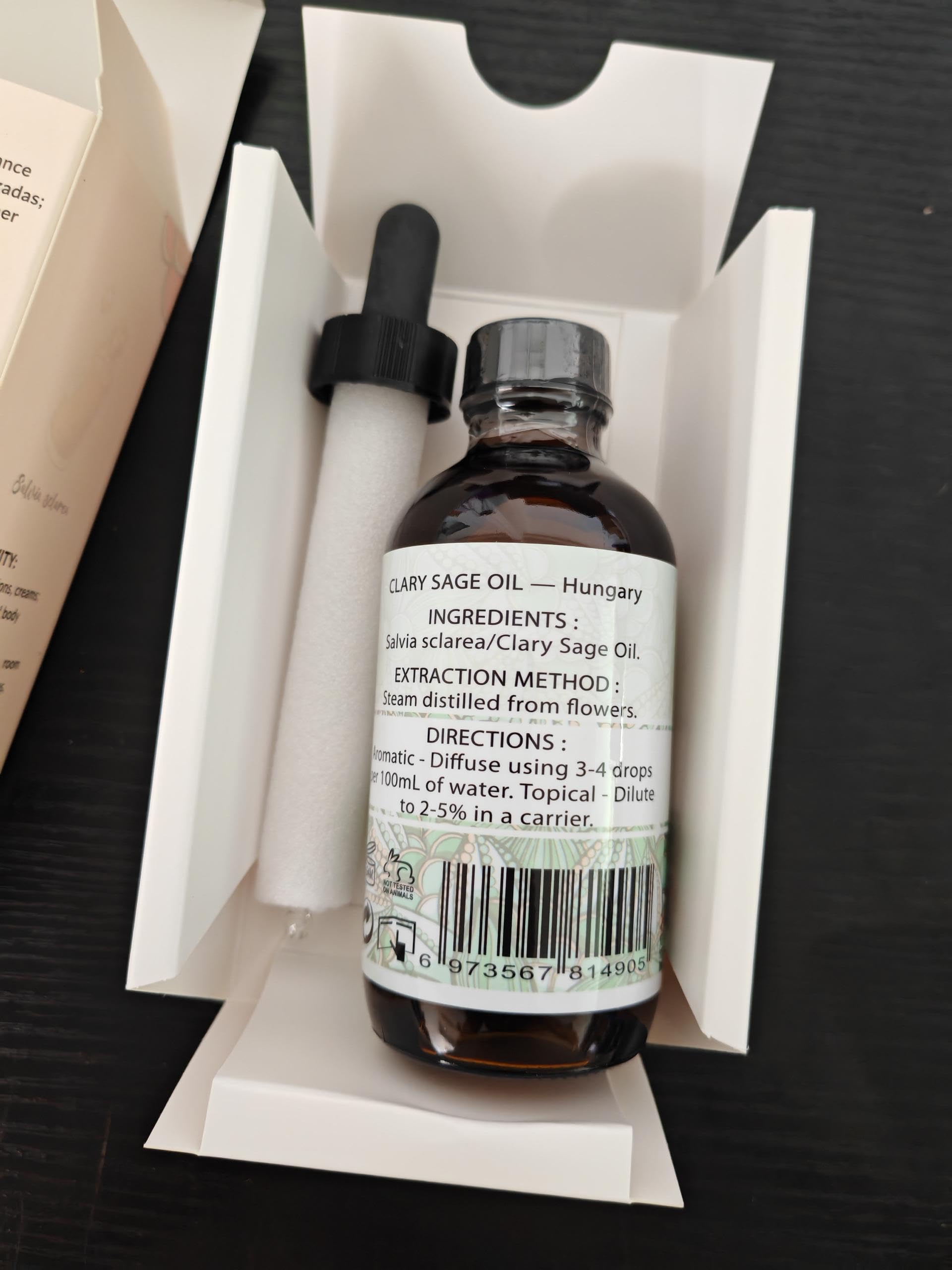 Amber bottle preserves freshness of EVOKE OCCU Clary Sage Oil.