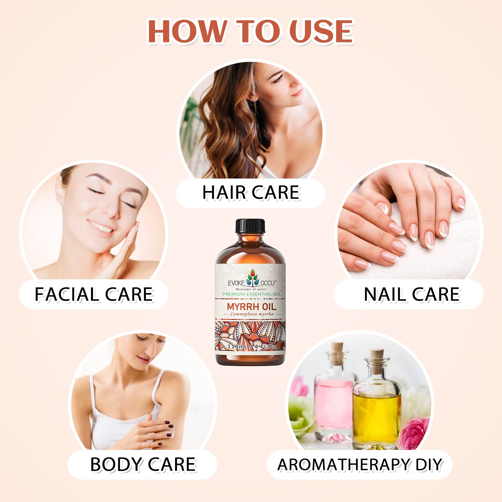 EVOKE OCCU Myrrh essential oil creates a calming aromatherapy scene.