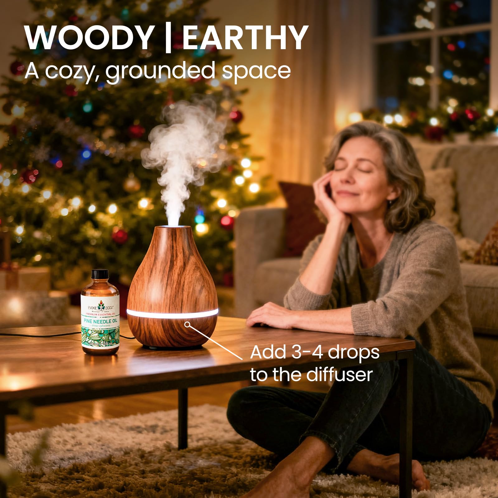 EVOKE OCCU Pine essential oil in diffuser scene for forest-inspired ambiance