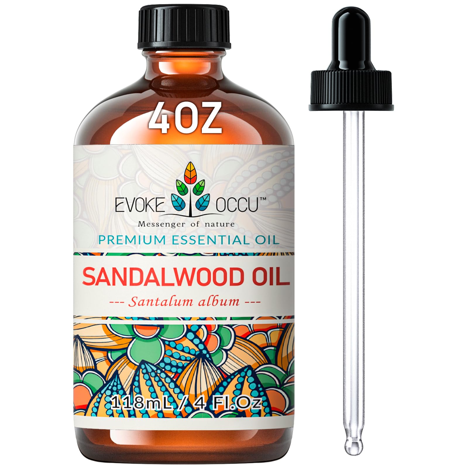 EVOKE OCCU sandalwood oil in amber bottle for purity protection and aromatherapy use