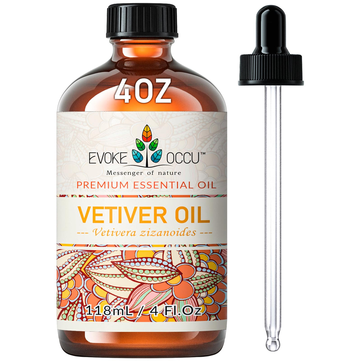 EVOKE OCCU Vetiver oil bottle showing pure essential oil aroma potential
