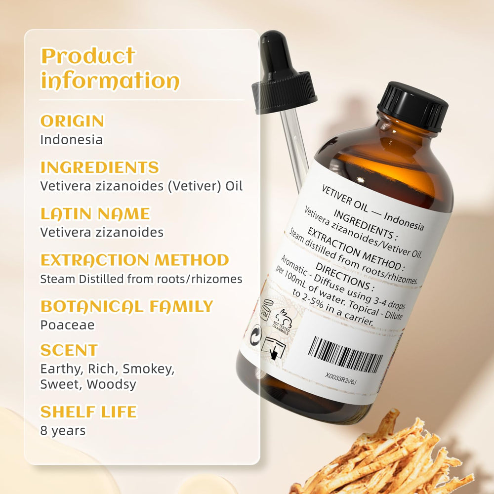 EVOKE OCCU Vetiver oil packaging closeup highlighting premium design