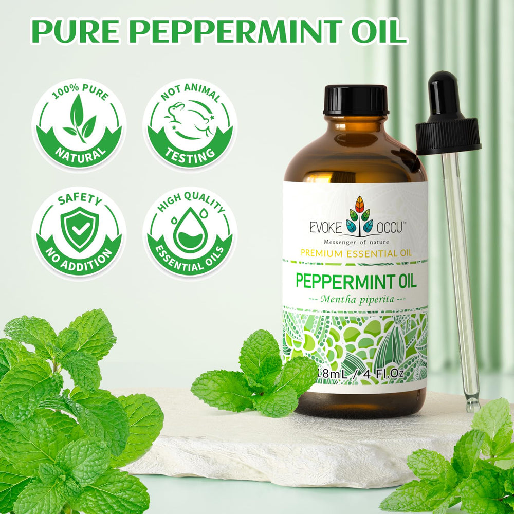 EVOKE OCCU Peppermint Oil glass dropper for easy mixing.