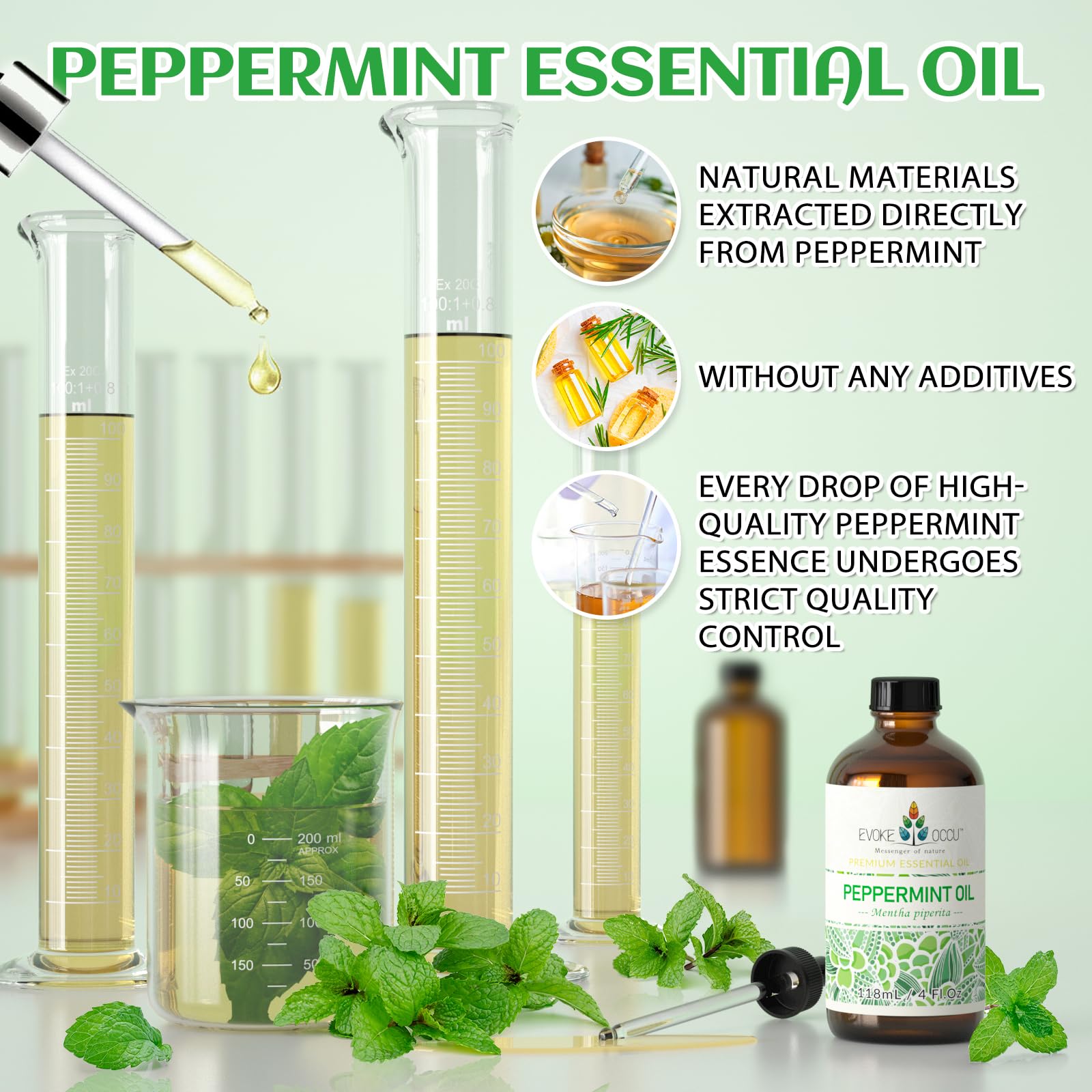 EVOKE OCCU Peppermint Oil label detail showcasing purity.