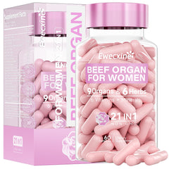 Ewecxine Beef Organ Supplement for Women bottle shows easy daily capsules for balanced energy