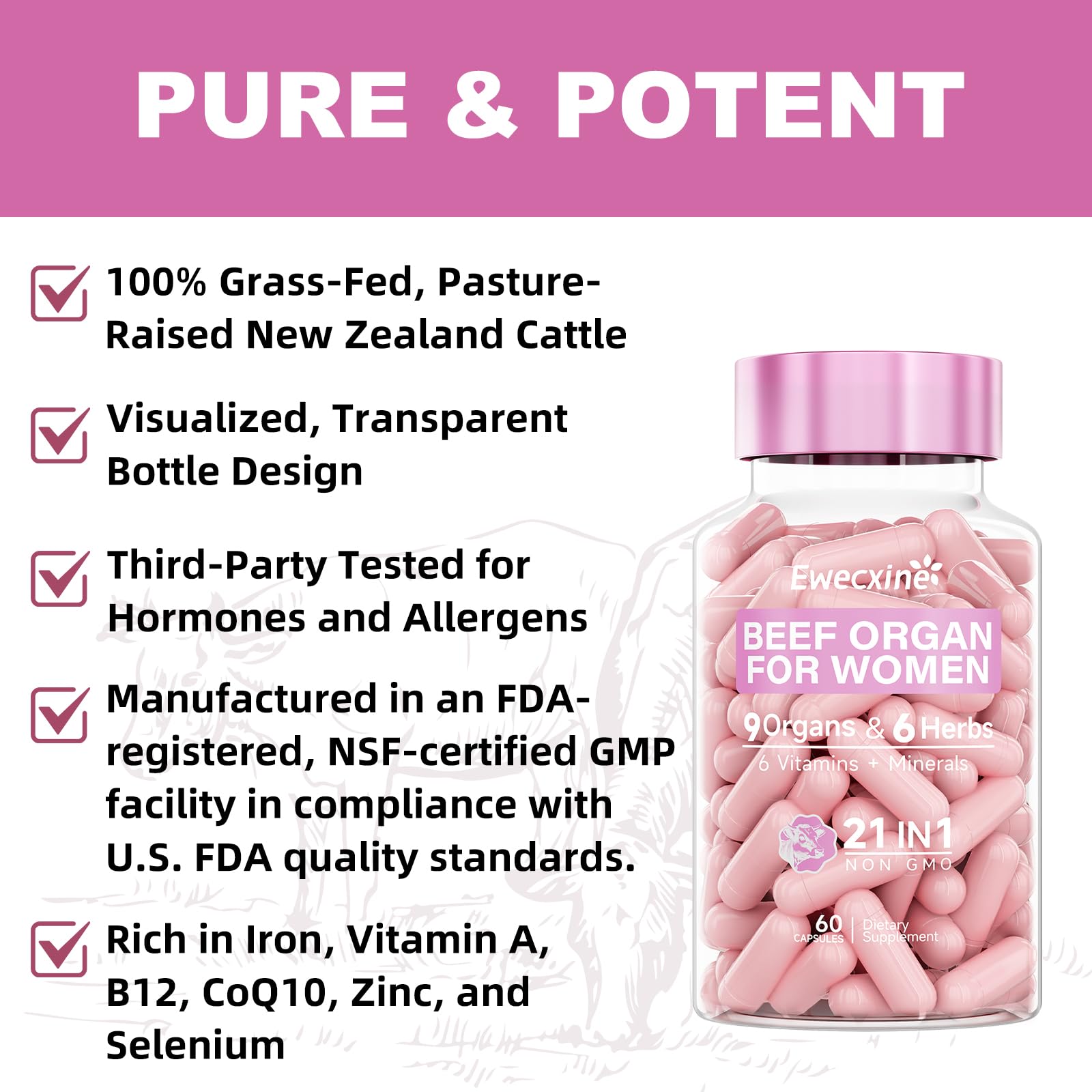 Ewecxine Beef Organ Supplement for Women heart capsule focus for heart-nourishing nutrients