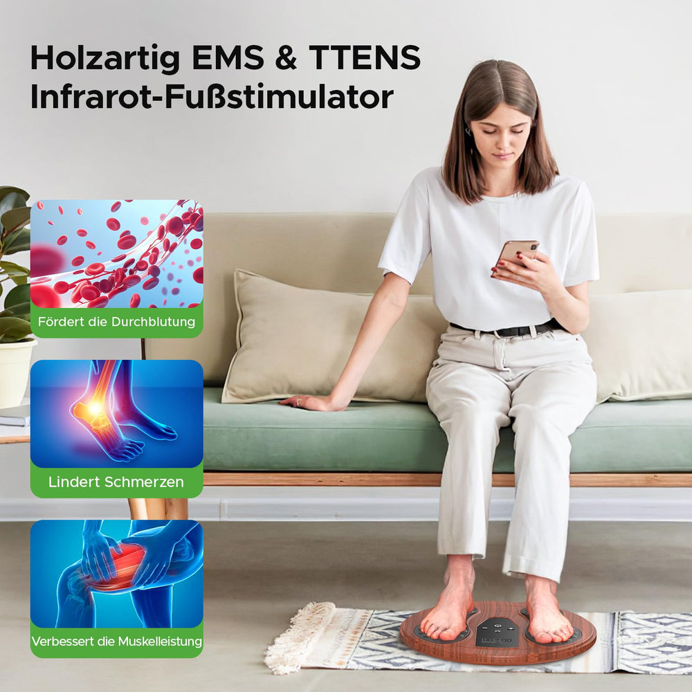 Exbushwren EMS Foot Massager in use for post-day recovery and muscle relaxation