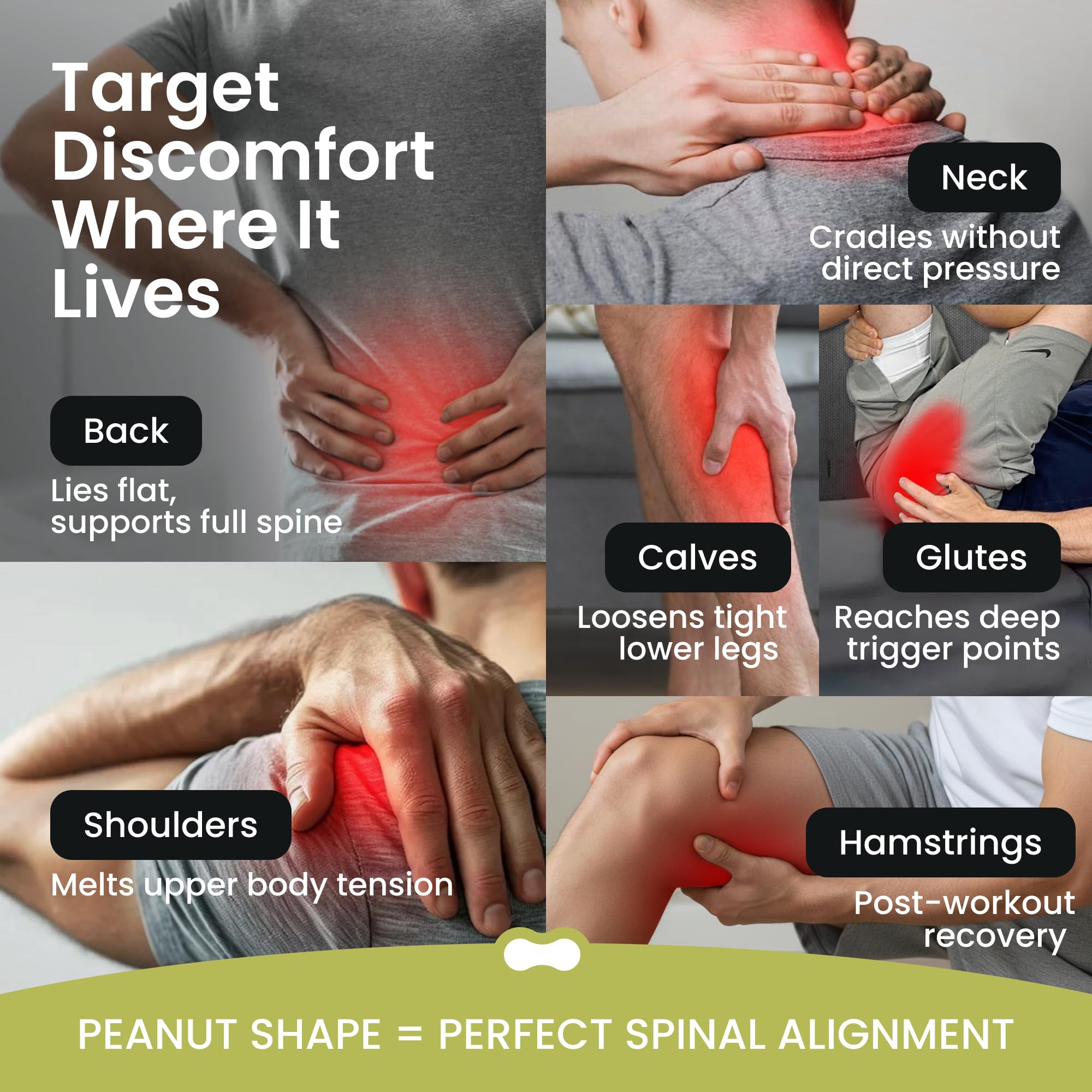 EXELLEON peanut massage ball in use targets tight areas for relief