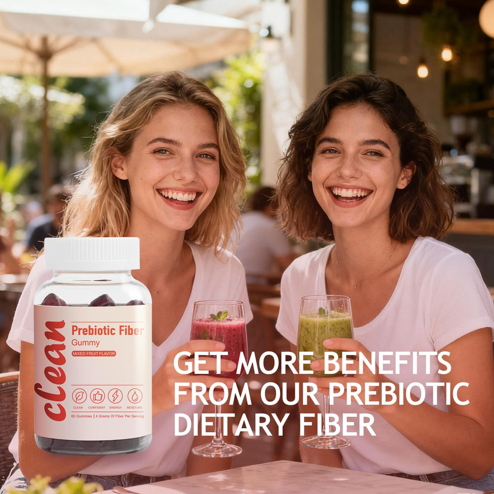 EXISHRED Clean Fiber Gummy ingredients label highlights natural, non-GMO formula
