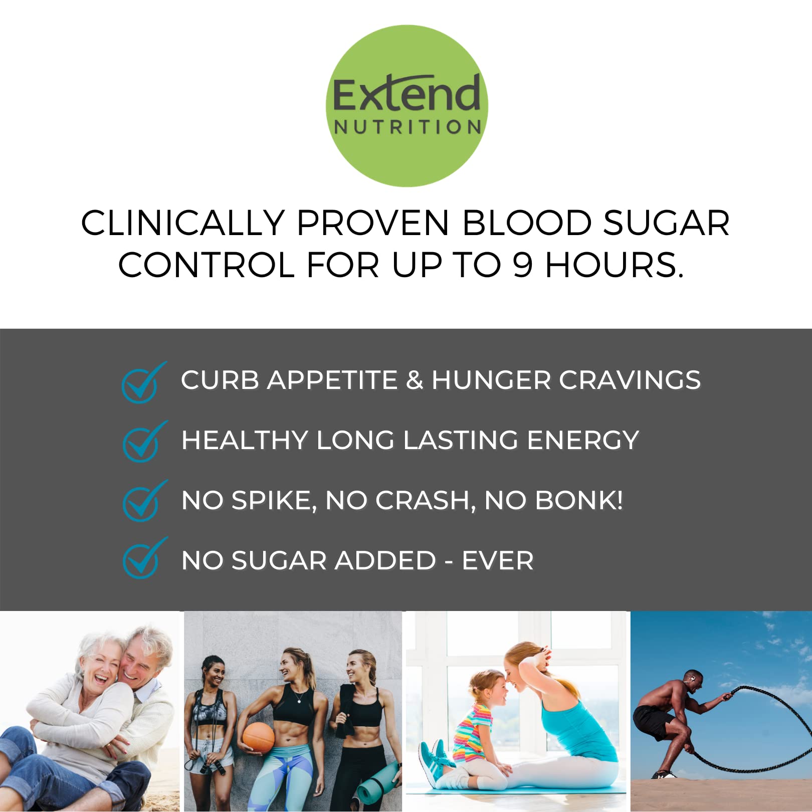 Extend Bar serving shows 150 calories per bar for portion control.