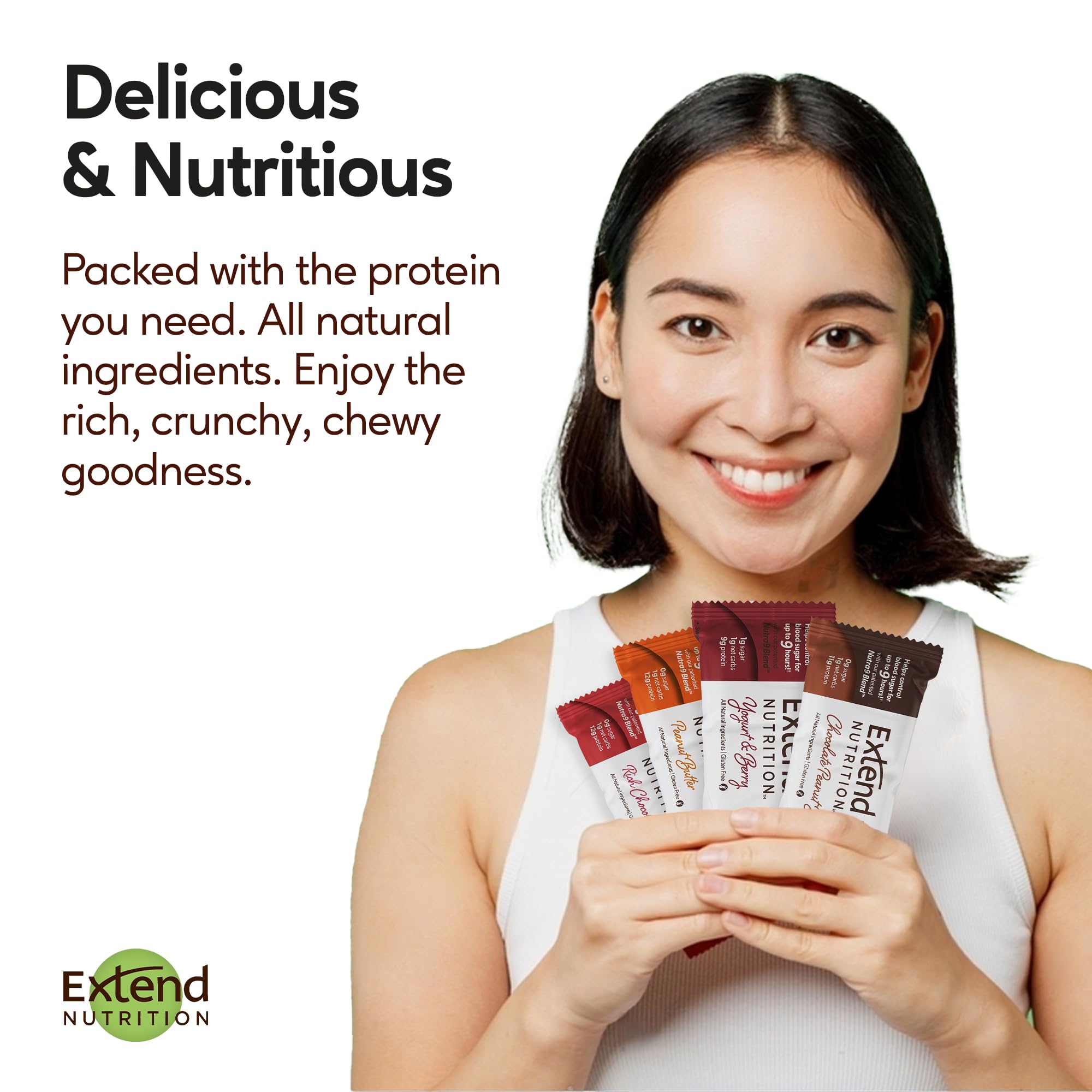 Extend Bar gluten-free profile supports inclusive snacking for diverse diets.