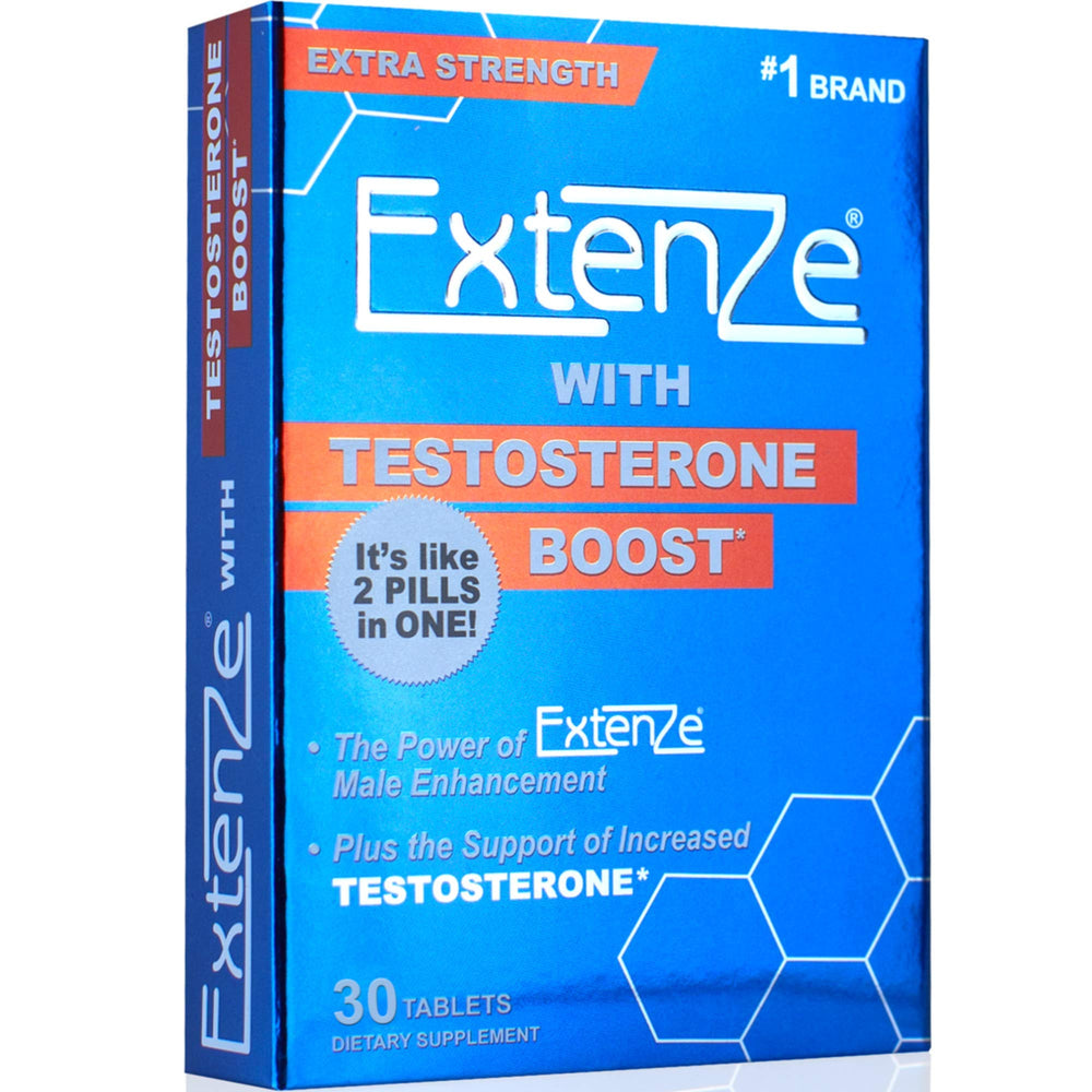 ExtenZe testosterone boost bottle — USA-made formula supporting energy and stamina.