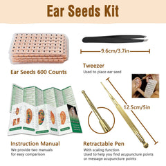Extguds ear seeds kit with 600 seeds and reference diagrams