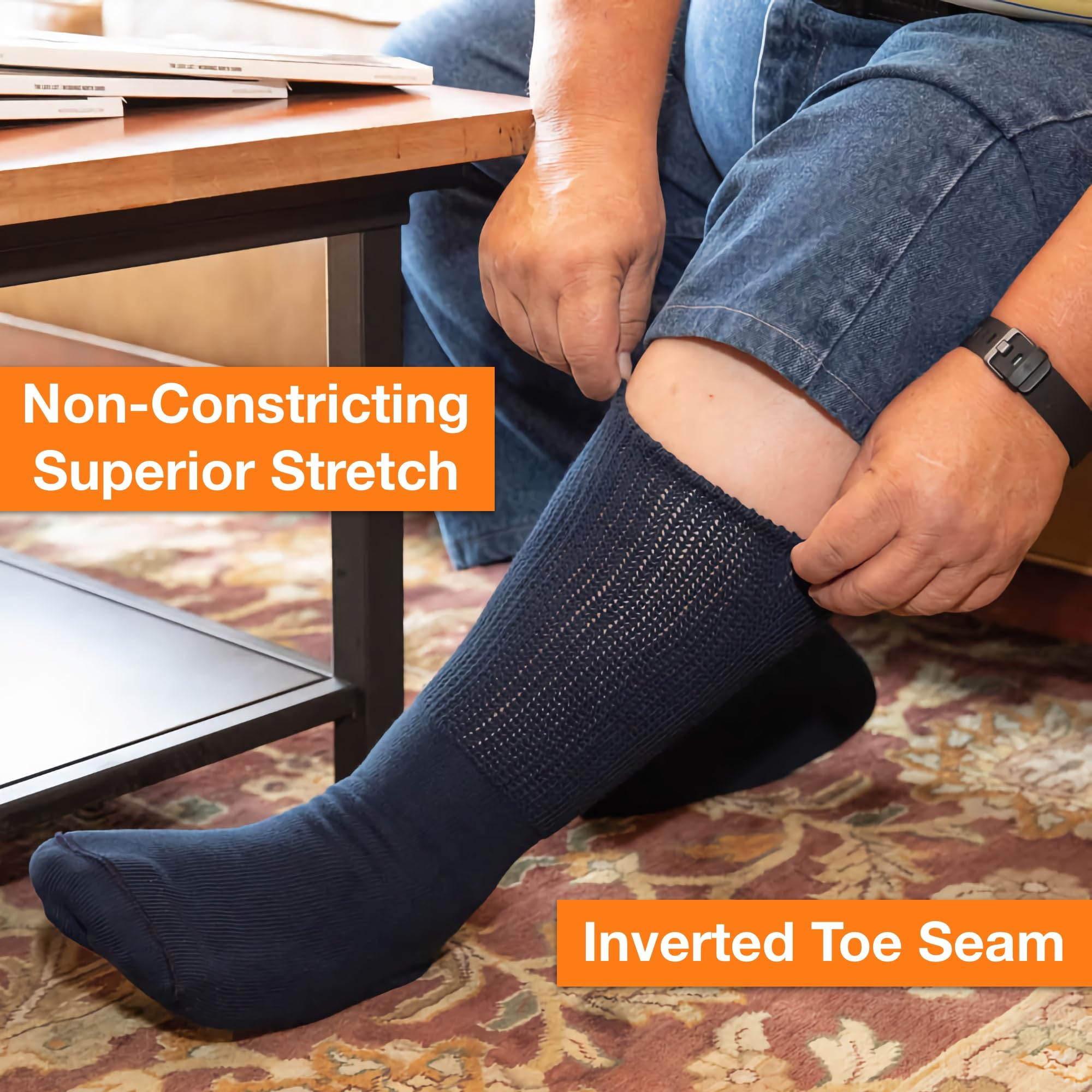 Extra Wide diabetic socks made in USA shown in packaging