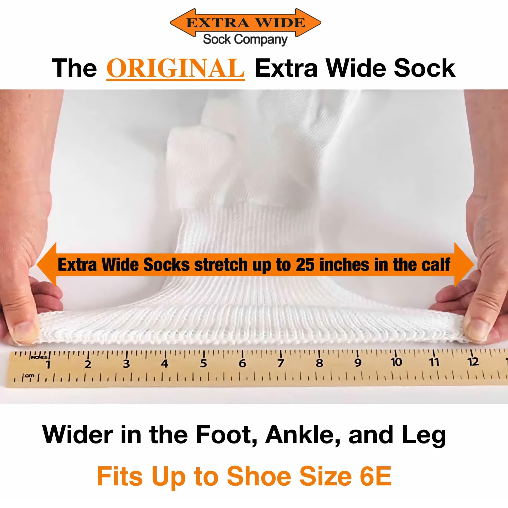 Elastic comfort top on Extra Wide sock demonstrates non-binding fit