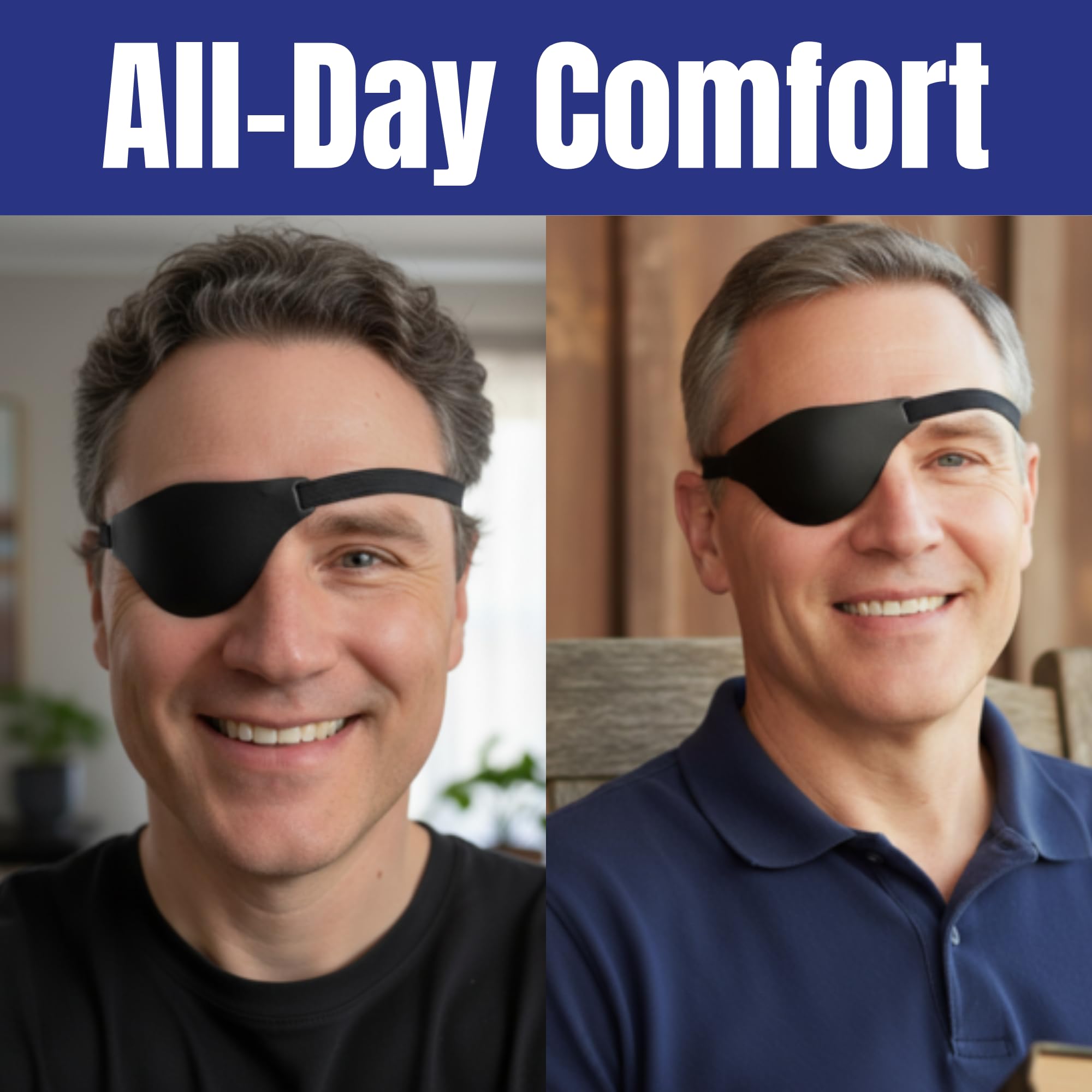 Extraordinary Commissary eye patch sits comfortably under eyeglasses for glasses wearers.