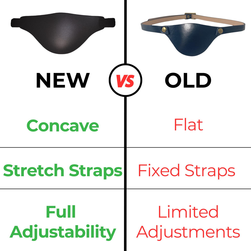 Dual-buckle adjustable strap on Extraordinary Commissary leather eye patch