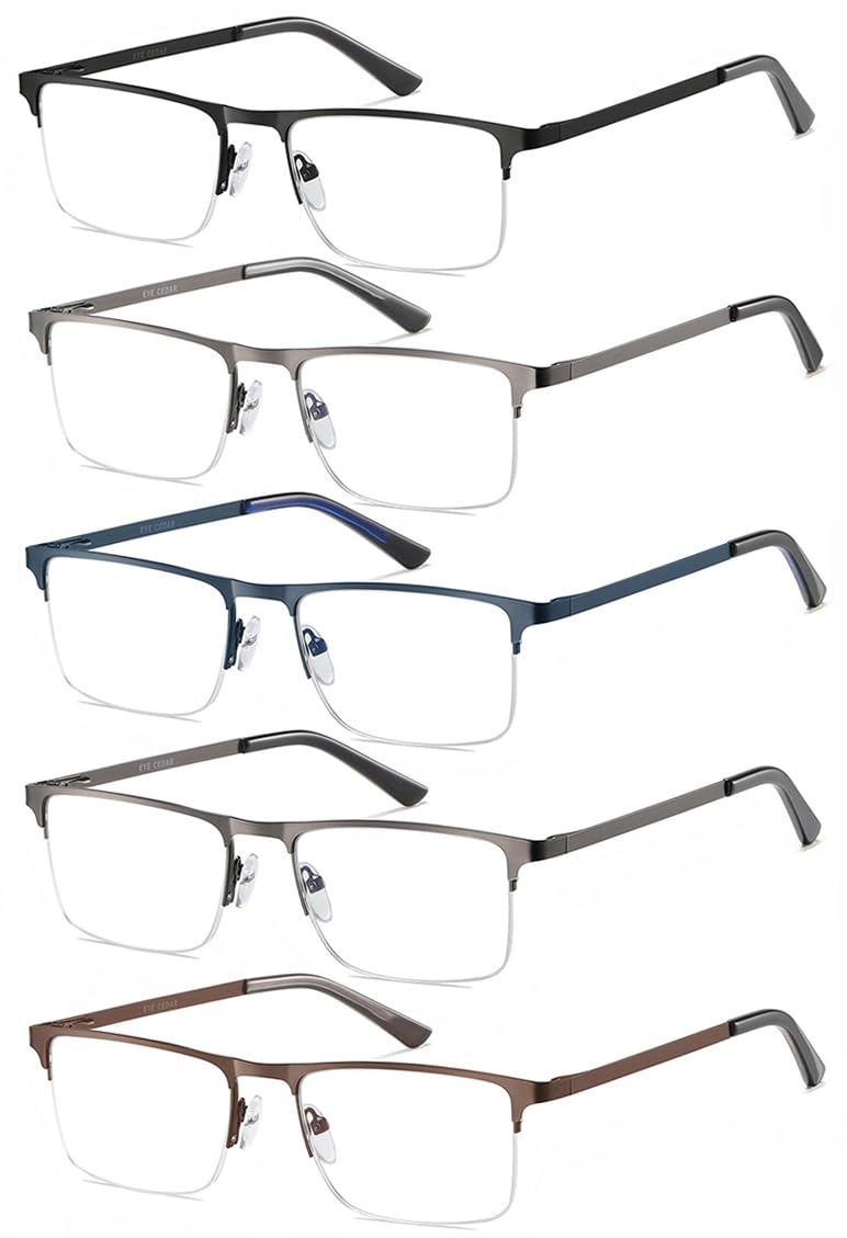EYECEDAR 5 Pack metal half-frame reading glasses for versatile daily use.
