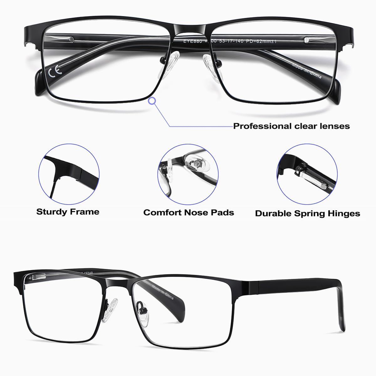 EYECEDAR lightweight frames with silicone nose pads for all-day comfort