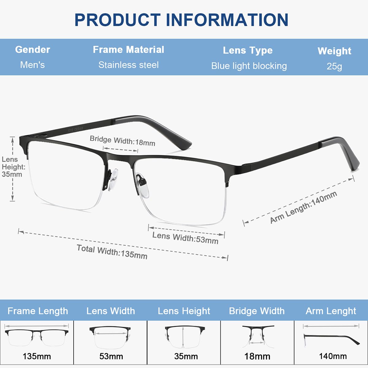 EYECEDAR gunmetal frame reading glasses, durable for work and study