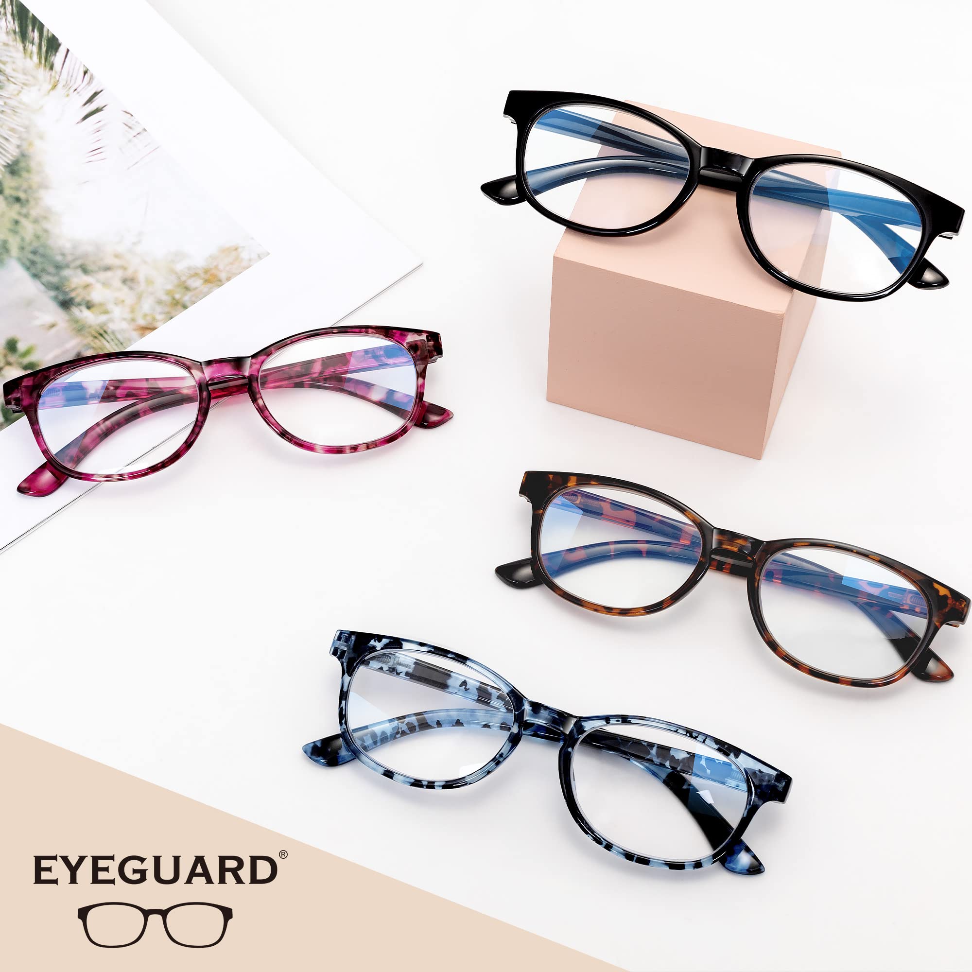 Eyeguard patterned pouch protects lenses during travel.