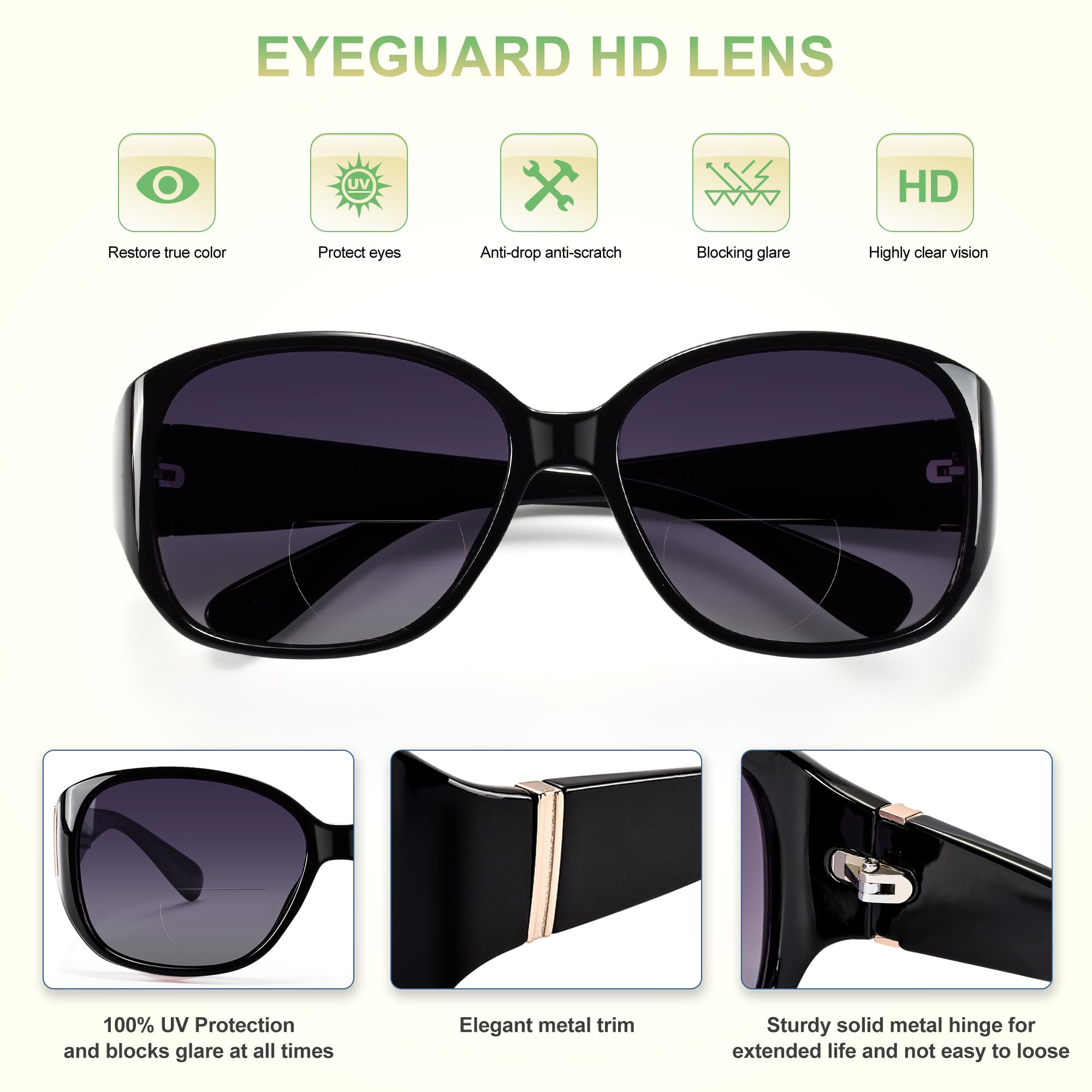 EYEGUARD trendy design with metal trim for casual, classy style.