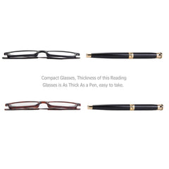 EYEGUARD reading glasses include a hard case and cleaning cloth for travel protection.