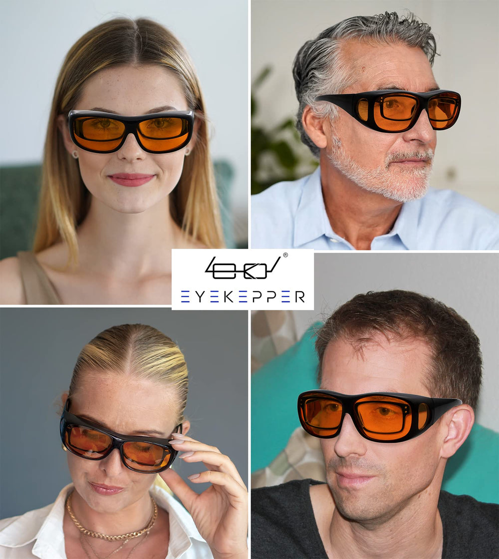 Eyekepper amber lenses provide filtering for late-night tasks.