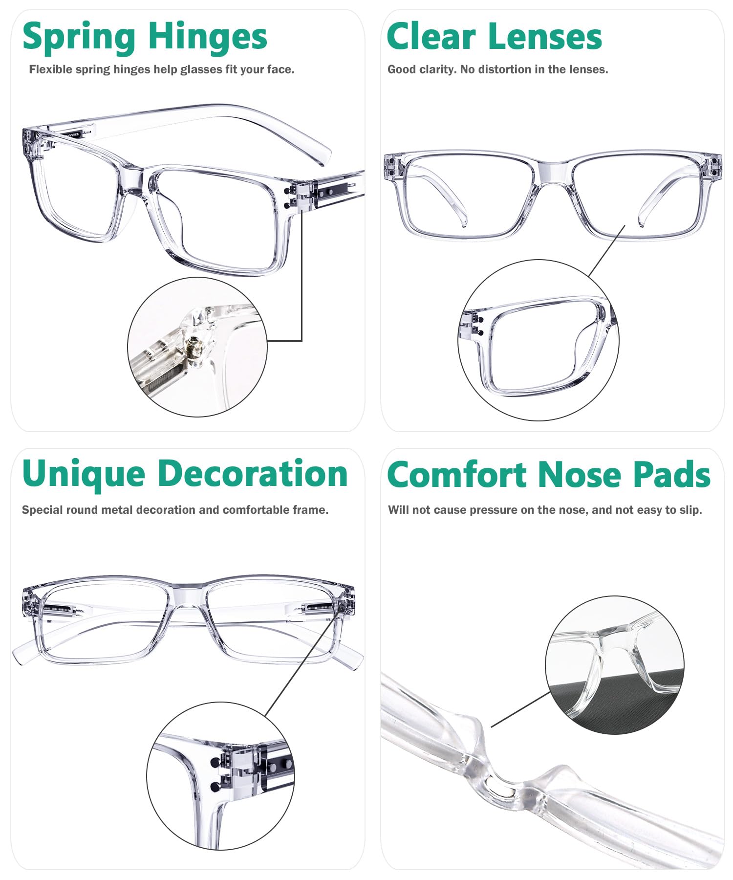 Eyekepper vintage reading glasses closeup of spring hinges and durable frame