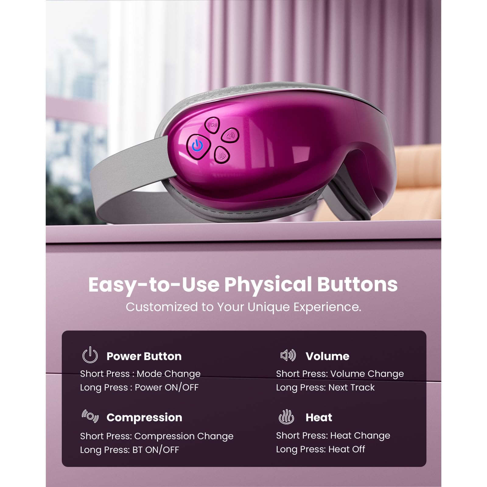 EyeOasis 3 Massager white noise helps reduce anxiety during use.