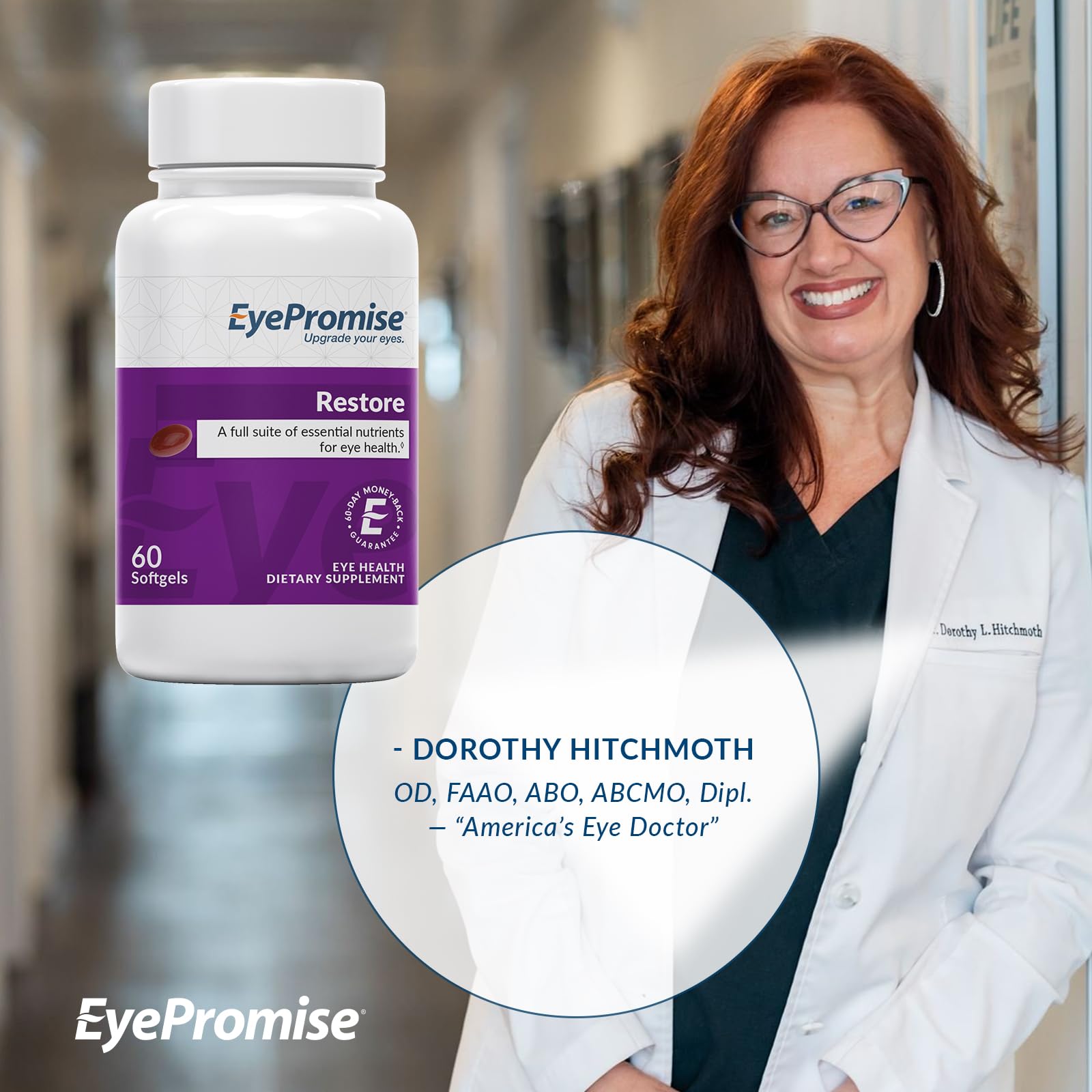 NSF-certified EyePromise Restore bottle signals trusted supplement manufacturing