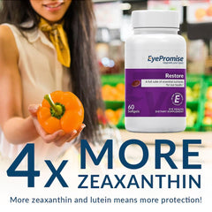 EyePromise Restore 60-count softgels pack highlights easy twice-daily eye nutrition